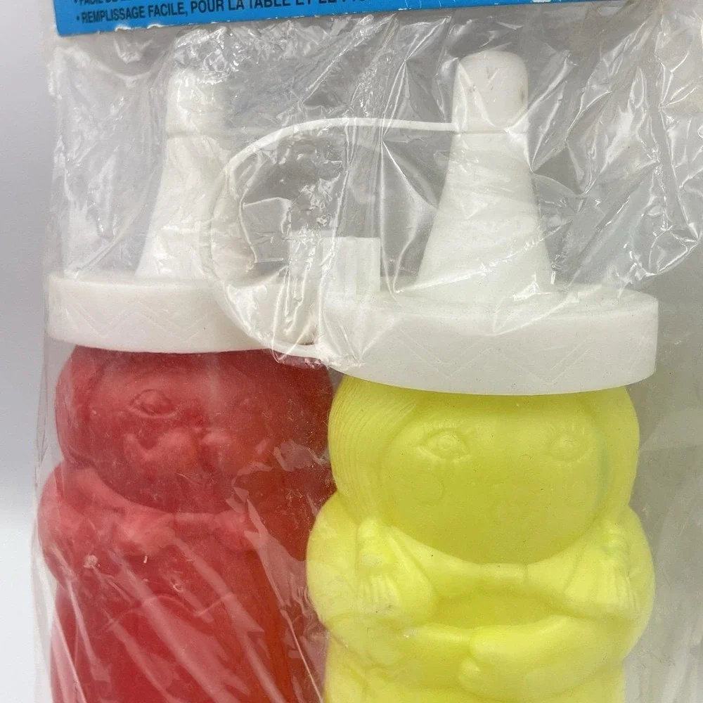Vintage 1990s Hartin Squeezable Ketchup Mustard Set‎ Novelty Figure Bottles NIP